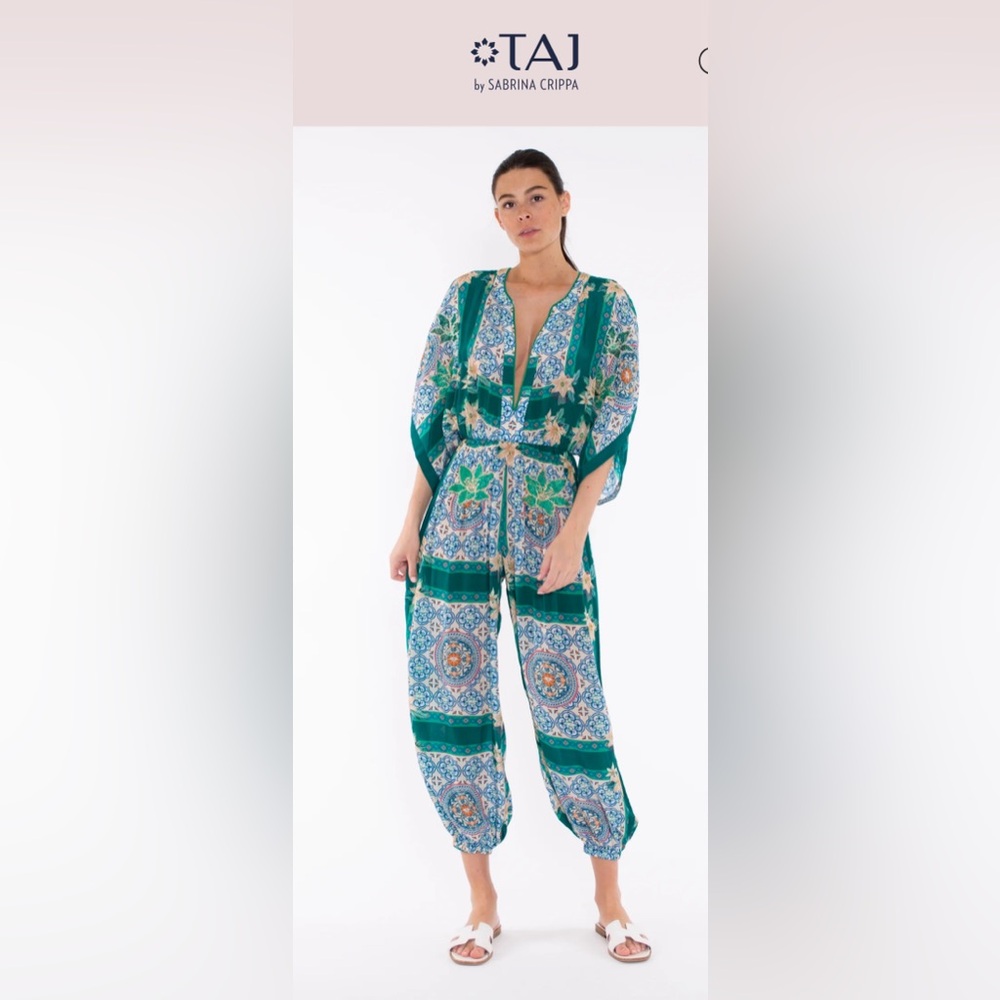 DIANA JUMPSUIT - AQUA GRECIA TILE size M NEW NO TAG. MSRP $415 sale !!